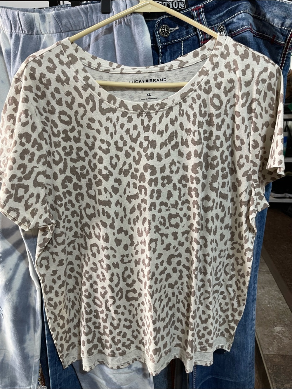 Lucky Brand Cream and Taupe Leopard Short Sleeve Tee